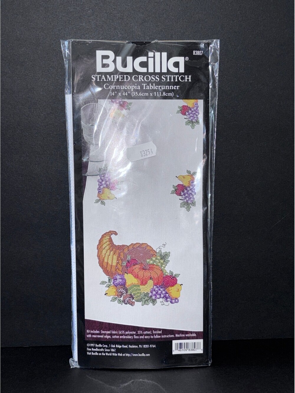 Bucilla 1997 Thanksgiving Cornucopia Table Runner Cross Stitch Kit 83807 14"x44"